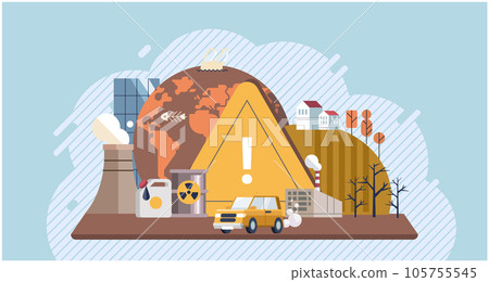 Planet Earth in smoke, plastic, garbage. Toxic air pollution. Greenhouse effect of CO2. Earth with reasons of destroying. Saving the planet, World Environment Day. Ecological catastrophy. Save Earth 105755545