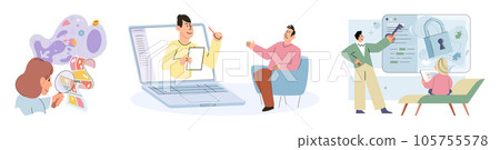 Counselling assistance of a psychologist. Patients problem. Psychologist has an individual meeting with her patient. Psychotherapists, psychologists work with mental health of clients, patients Counselling assistance of a psychologist. Patients problem. Psychologist has an individual meeting with her patient. Psychotherapists, psychologists work with mental health of clients, patients 105755578