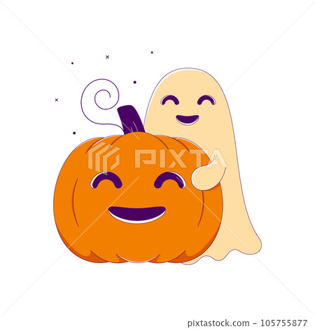 Lined Cute Halloween Pumpkin with Ghost Lined Cute Halloween Pumpkin with Ghost 105755877