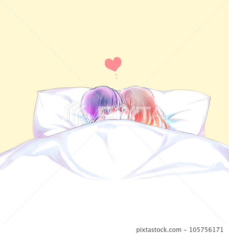 man and woman kissing in bed 105756171