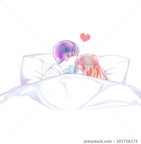 Man and woman kissing on the forehead in bed Man and woman kissing on the forehead in bed 105756173