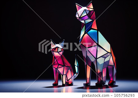 3D Stained Glass Cat with Colorful Geometric Shapes 3D Stained Glass Cat with Colorful Geometric Shapes 105756293