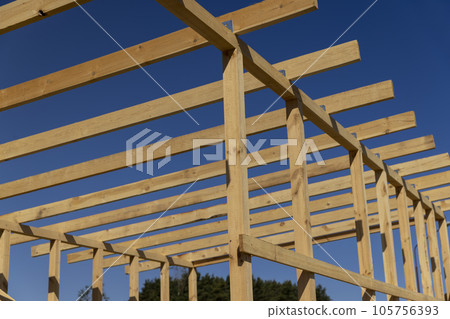 the wooden part of the prefabricated structure of a frame building the wooden part of the prefabricated structure of a frame building 105756393