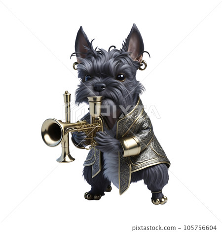 吹小號的迷你雪納瑞 105756604