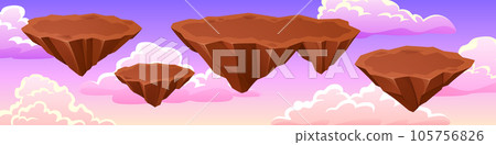 Land island floating in pink sky game illustration 105756826