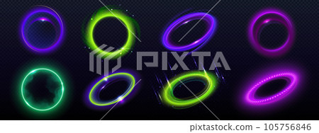 3d neon electric light and flare halo ring vector 105756846