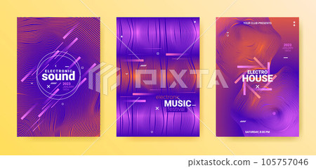 Electronic Music Flyers Set. Techno Dance Cover. Gradient Distort 105757046