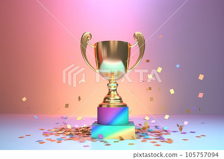 Holographic metallic 3D golden trophy award cup 105757094