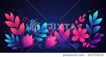 Beautiful abstract neon light simple doodle cartoon floral design background. generative ai AIG32 105758310