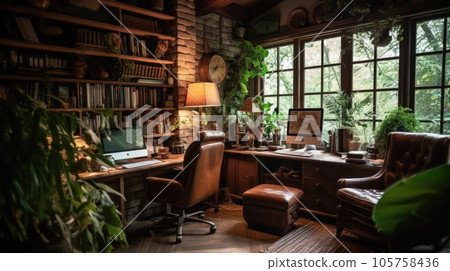Inspiring office interior design Rustic style Generative AI AIG 31. 105758436