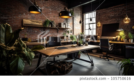 Inspiring office interior design Industrial style Generative AI AIG 31. Inspiring office interior design Industrial style Generative AI AIG 31. 105758616