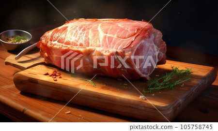 Fresh pork on the wooden on white isolated background Fresh pork on the wooden on white isolated background 105758745