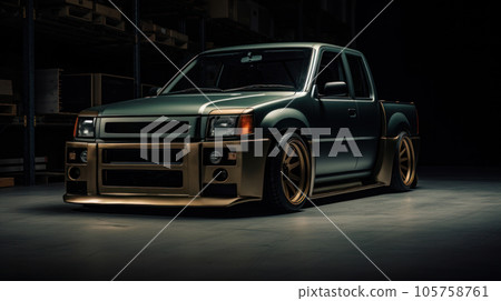 A beautifully decorated pickup truck is parked in the garage. A beautifully decorated pickup truck is parked in the garage. 105758761