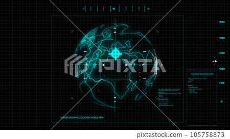 world Satellite GPS motion aerial analysis element. HUD User Interface. Aerospace in the Air Force. Aircraft Planes detected by satellite camera. Ui and Ai interface, modern military technology 105758873