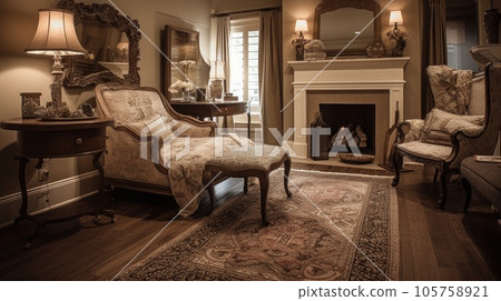 Bedroom decor, home interior design . Traditional French Country style 105758921