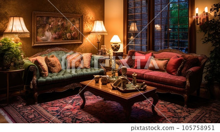 Living room decor, home interior design . Traditional Classic style Living room decor, home interior design . Traditional Classic style 105758951