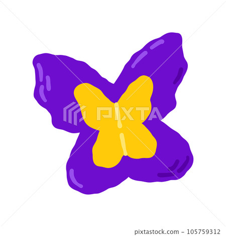Purple yellow butterfly hairpin 00s, 2000s. Hand drawn flat cartoon element. Vector illustration Purple yellow butterfly hairpin 00s, 2000s. Hand drawn flat cartoon element. Vector illustration 105759312