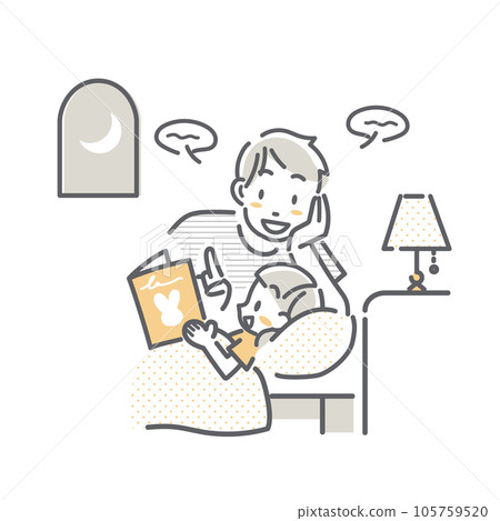 A young father reading a book to his child before going to bed Simple and stylish line drawing illustration A young father reading a book to his child before going to bed Simple and stylish line drawing illustration 105759520
