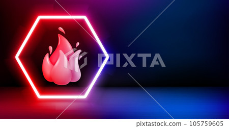 Product showcase and shining neon frame with flame. 3d vector banner with copy space 105759605