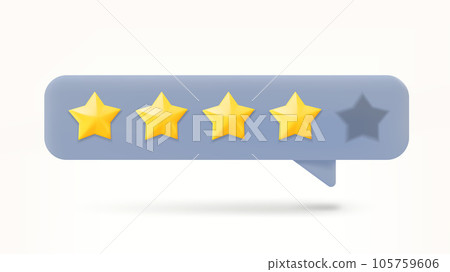 Speech bubble with 4 golden rating stars. Feedback concept. 3d vector illustration 105759606
