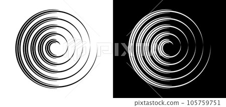 Circle abstract background with lines in spiral. Illusion of dynamic transition. Black lines on a white background and white lines on the black side. 105759751
