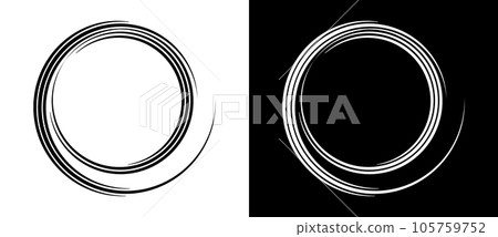 Circle abstract background with lines in spiral. Illusion of dynamic transition. Black lines on a white background and white lines on the black side. 105759752