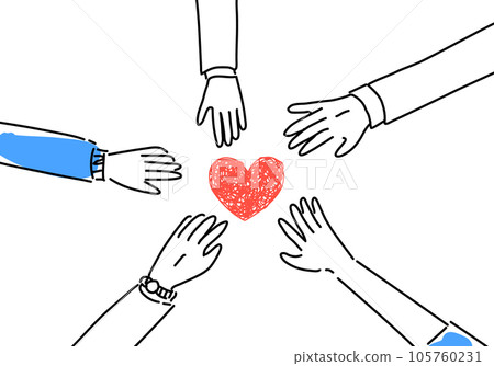 A simple line drawing of a medical worker's hand and a heart in a circle 105760231