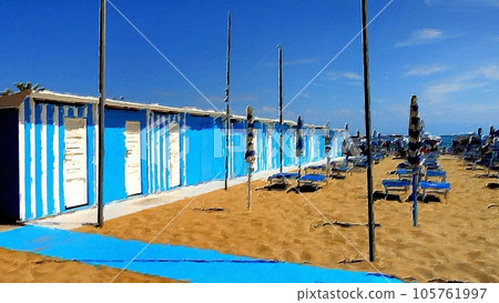 A row of cabins on one of the Italian beaches. A row of cabins on one of the Italian beaches. 105761997