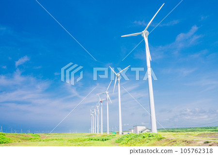 (Hokkaido) Summer blue sky and Otonrui wind farm (Hokkaido) Summer blue sky and Otonrui wind farm 105762318