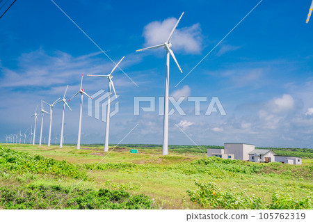(Hokkaido) Summer blue sky and Otonrui wind farm (Hokkaido) Summer blue sky and Otonrui wind farm 105762319