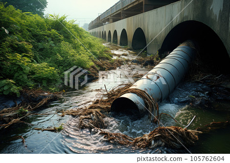 Pipes discharging sewage into the river 105762604