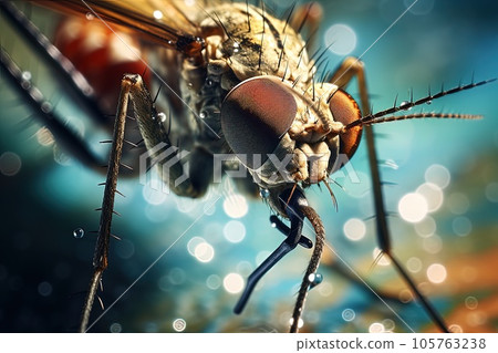 Mosquito on a wet surface. Close-up picture. Mosquito on a wet surface. Close-up picture. 105763238