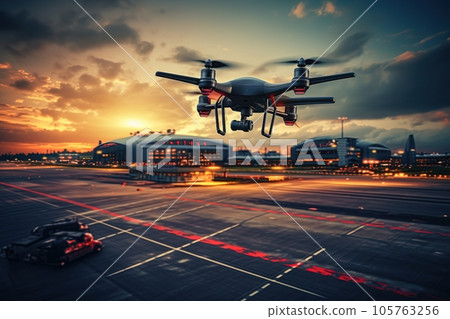Drone captures images of an airport runway 105763256