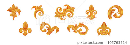 Decorative Gold Monogram and Swirls with Floral Element Vector Set Decorative Gold Monogram and Swirls with Floral Element Vector Set 105763314