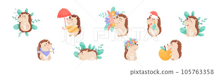 Hedgehog Character Engaged in Different Activity Vector Set Hedgehog Character Engaged in Different Activity Vector Set 105763358
