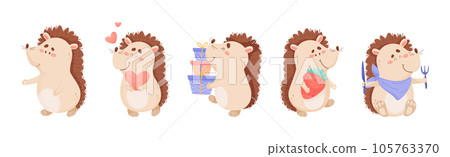 Hedgehog Character Engaged in Different Activity Vector Set 105763370