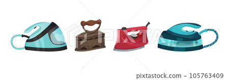 Clothes Iron as Home Appliance for Removing Creases on Clothing Vector Set 105763409