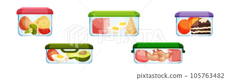 Different Food in Plastic or Glass Containers Vector Set 105763482