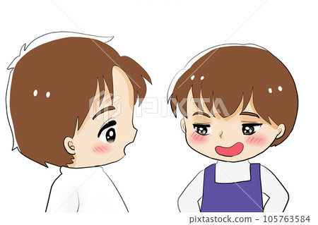 look curiously at a grinning man 105763584