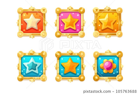 set vector pixel illustration of winner golden trophy victory game champion ui 105763688