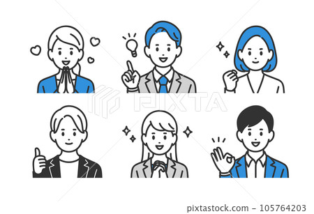 Positive business person male and female upper body set [person vector illustration material] 105764203