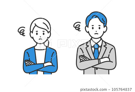 一組雙臂交叉擺姿勢的商務人士男女【人物矢量圖素材】-插圖素材  