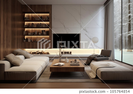 Minimalist style interior design of modern living room with tv 105764854