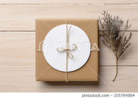 Layout white round sticker on the package 105764864