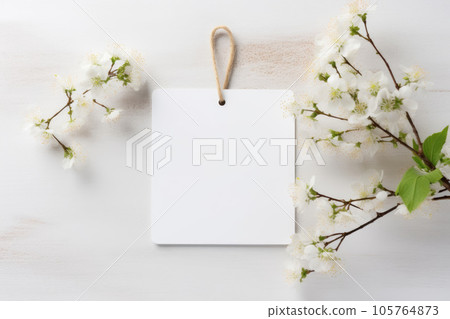 Layout of a white card with white flowers Layout of a white card with white flowers 105764873