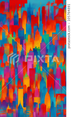 Colorful wallpaper with an abstract urban landscape motif 105764891