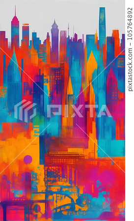 Colorful wallpaper with an abstract urban landscape motif Colorful wallpaper with an abstract urban landscape motif 105764892
