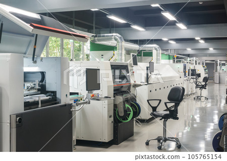production line for printed circuit board manufacturing mounted in workshop production line for printed circuit board manufacturing mounted in workshop 105765154