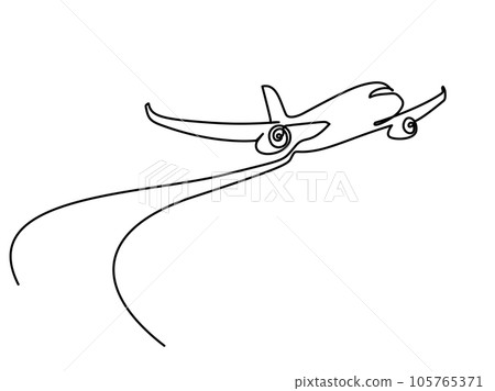 Passenger airplane Travel jet. Continuous one line drawing 105765371
