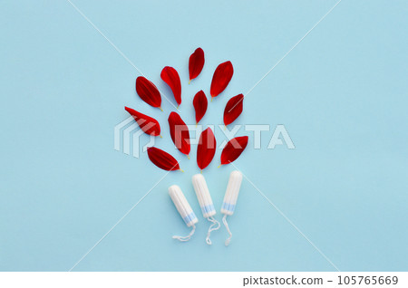 Women's and gynecological health care. Menstrual cycle. Hygiene care during critical days. Tampon woman Clean and safe Menstruation, means of protection. Women's and gynecological health care. Menstrual cycle. Hygiene care during critical days. Tampon woman Clean and safe Menstruation, means of protection. 105765669